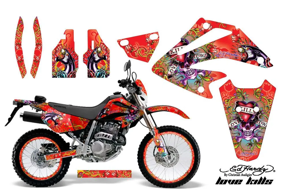 Honda XR250 SM Dirt Bike Graphic Kit - 2003-2005 Ed Hardy - Love Kills Red