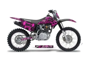 Honda CRF150 F Dirt Bike Graphic Kit - 2003-2007 Skulls and Hammers Pink