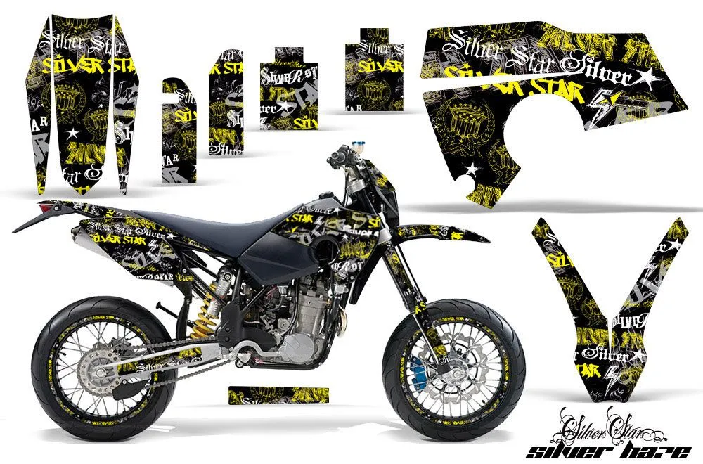 Husaberg FS / FE Dirt Bike Graphic Kit - 2006-2008 Silver Star - Silverhaze Yellow