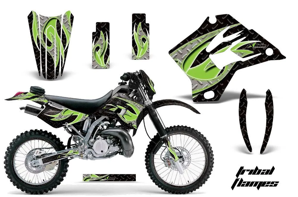 Kawasaki KDX220 Dirt Bike Graphic Kit - 1997-2005 Tribal Flames Green