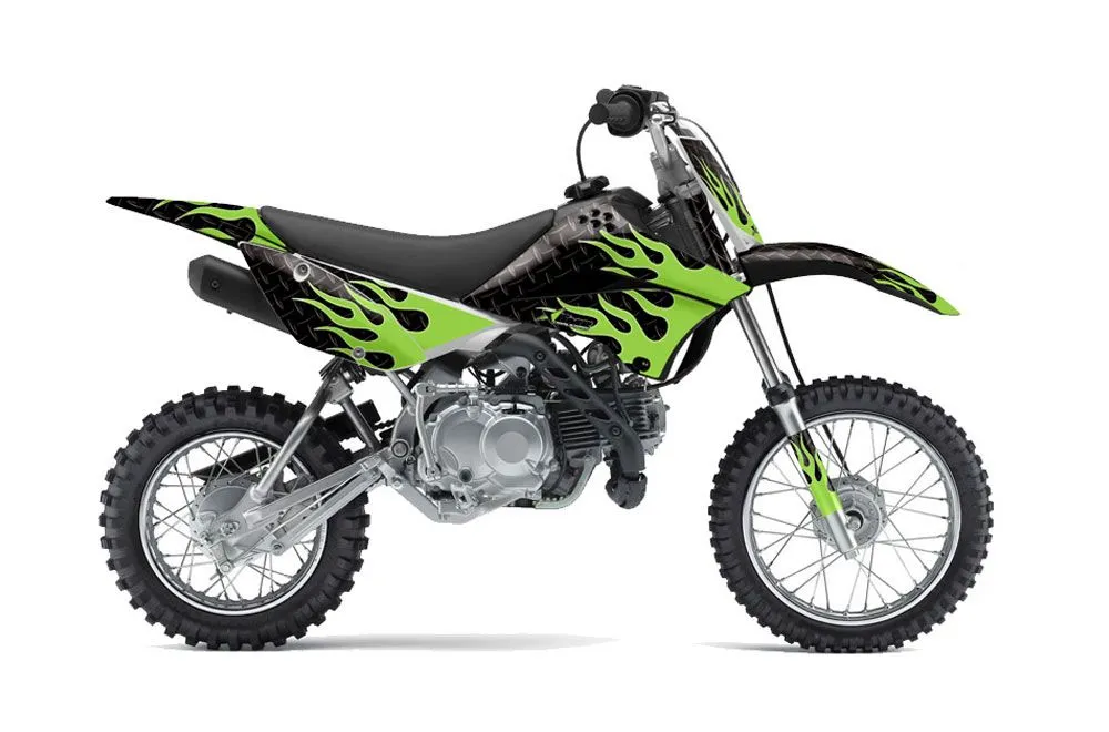 Kawasaki KLX110 Dirt Bike Graphic Kit - 2010-2025 Diamond Flames Green