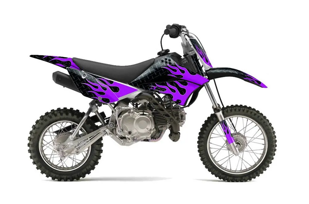 Kawasaki KLX110 Dirt Bike Graphic Kit - 2010-2025 Diamond Flames Purple