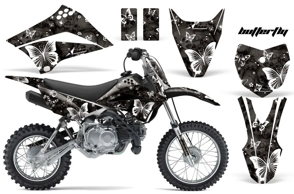 Kawasaki KLX110L Dirt Bike Graphic Kit - 2010-2025 Butterfly Black