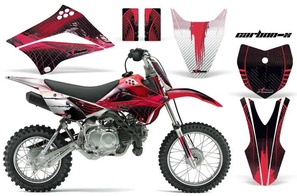 Kawasaki KLX110L Dirt Bike Graphic Kit - 2010-2025 Carbon X Red