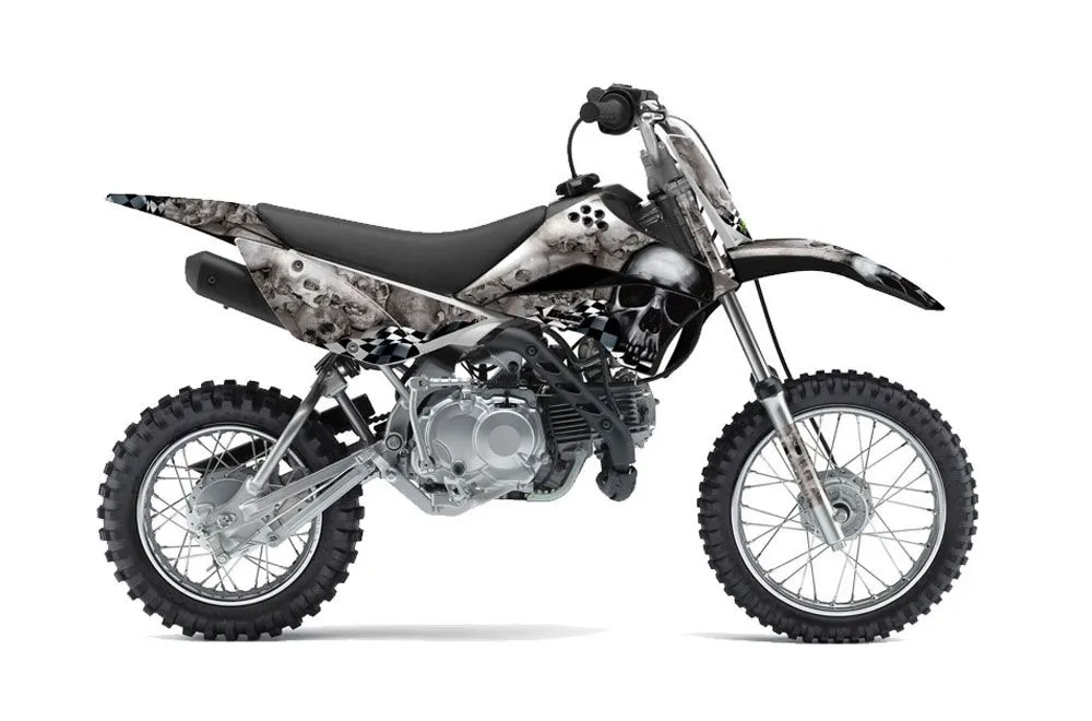 Kawasaki KLX110L Dirt Bike Graphic Kit - 2010-2025 Checkered Skulls Black