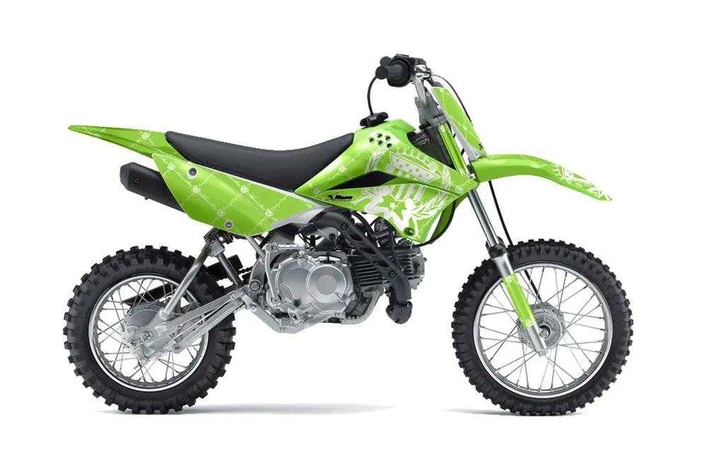 Kawasaki KLX110L Dirt Bike Graphic Kit - 2010-2025 Silver Star - Reloaded Green