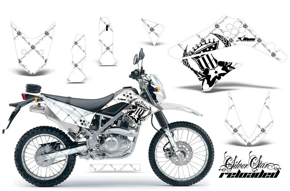 Kawasaki KLX125 D Tracker Dirt Bike Graphic Kit - 2010-2016 Silver Star - Reloaded Black
