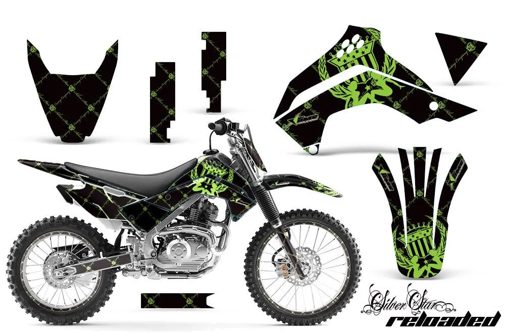 Kawasaki KLX140 Dirt Bike Graphic Kit - 2008-2019 Silver Star - Reloaded Green