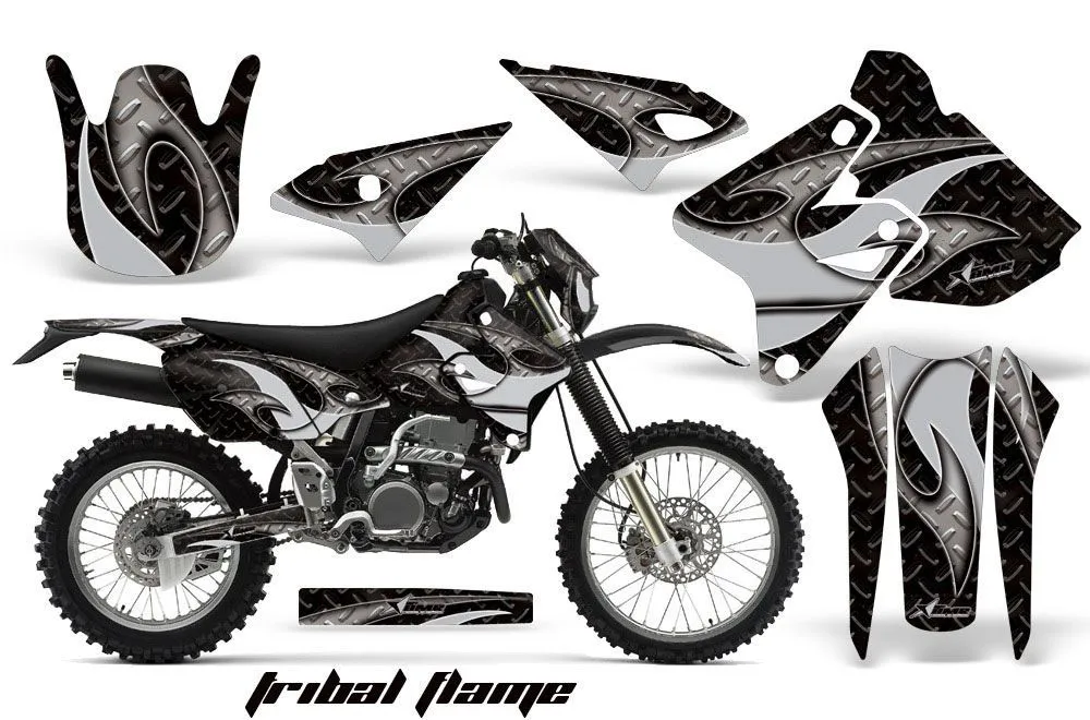 Kawasaki KLX400 Dirt Bike Graphic Kit - 2000-2016 Tribal Flames Silver