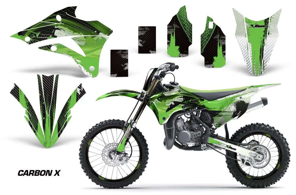 Kawasaki KX100 Dirt Bike Graphic Kit - 2014-2021 Carbon X Green