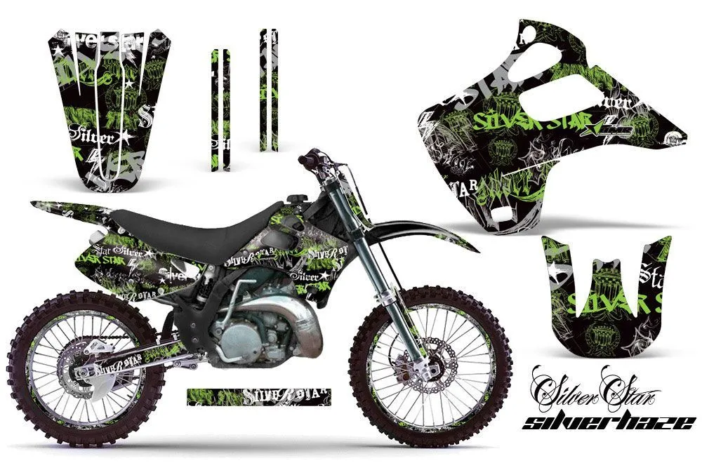 Kawasaki KX125 Dirt Bike Graphic Kit - 1992-1993 Silver Star - Silverhaze Green
