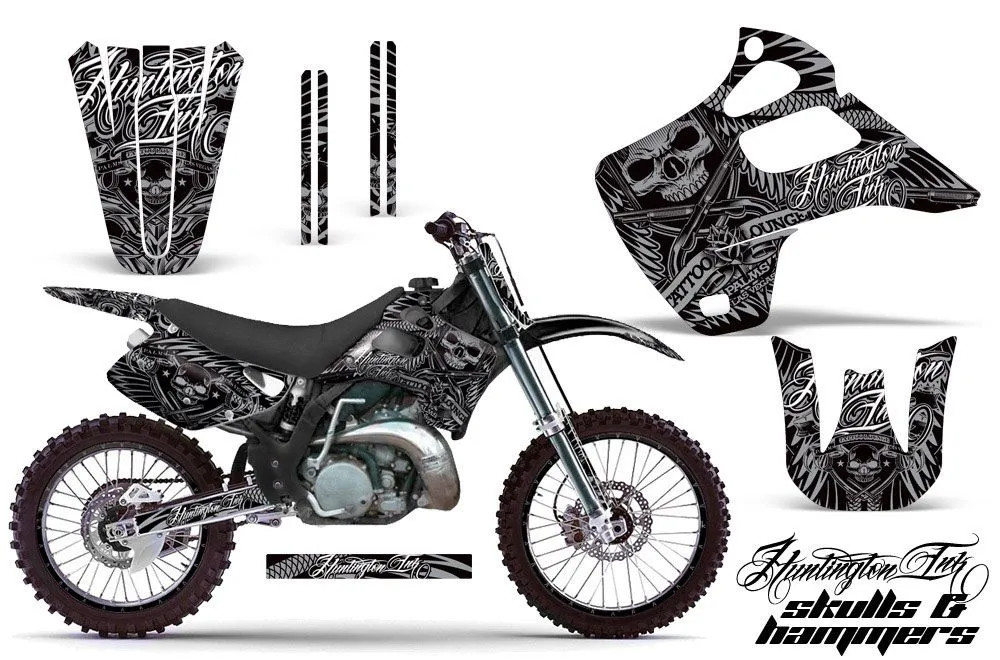 Kawasaki KX125 Dirt Bike Graphic Kit - 1992-1993 Skulls and Hammers Silver