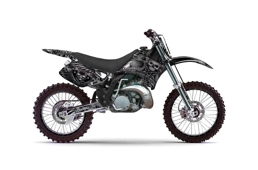 Kawasaki KX125 Dirt Bike Graphic Kit - 1992-1993 Skulls and Hammers Silver
