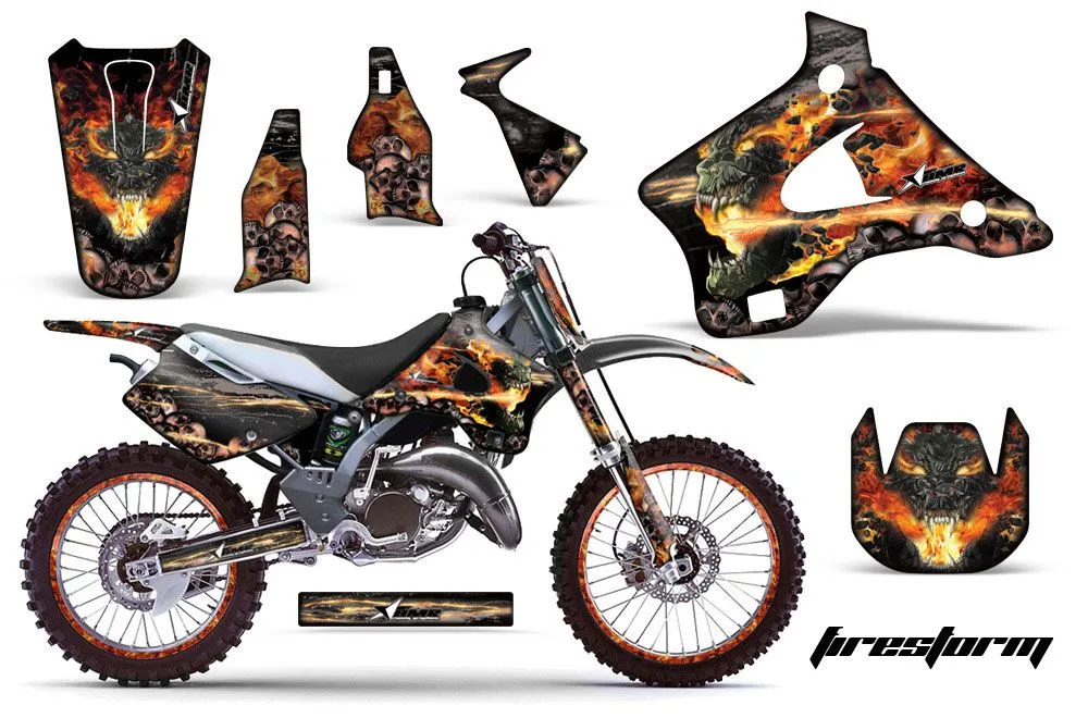 Kawasaki KX125 Dirt Bike Graphic Kit - 1994-1998 Firestorm Black