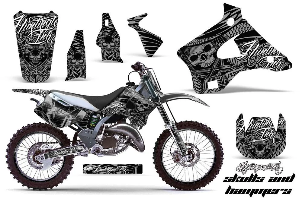 Kawasaki KX125 Dirt Bike Graphic Kit - 1994-1998 Skulls and Hammers Silver