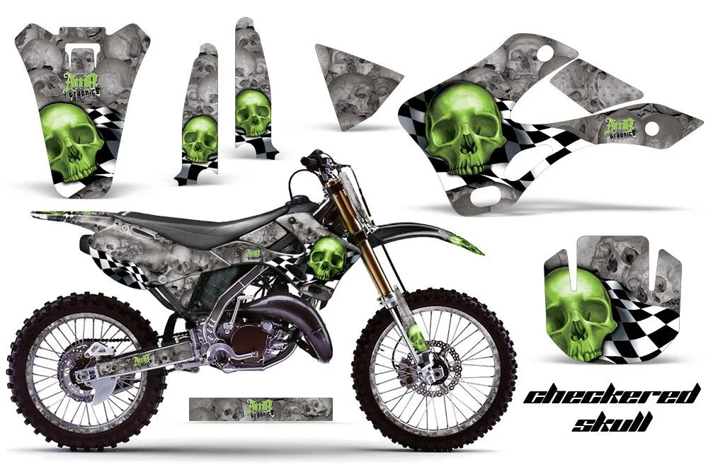 Kawasaki KX125 Dirt Bike Graphic Kit - 1999-2002 Checkered Skull Green