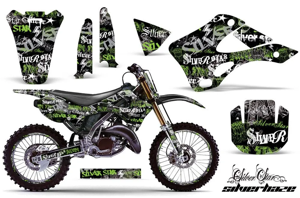 Kawasaki KX125 Dirt Bike Graphic Kit - 1999-2002 Silver Star - Silverhaze Green