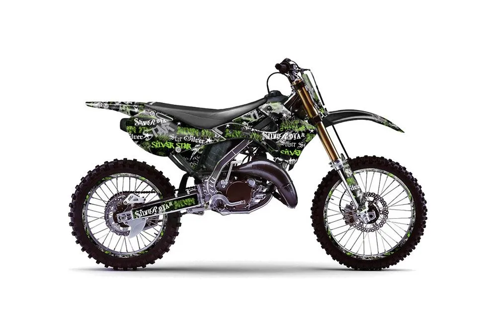 Kawasaki KX125 Dirt Bike Graphic Kit - 1999-2002 Silver Star - Silverhaze Green