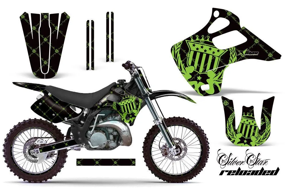 Kawasaki KX250 Dirt Bike Graphic Kit - 1992-1993 Silver Star - Reloaded Green