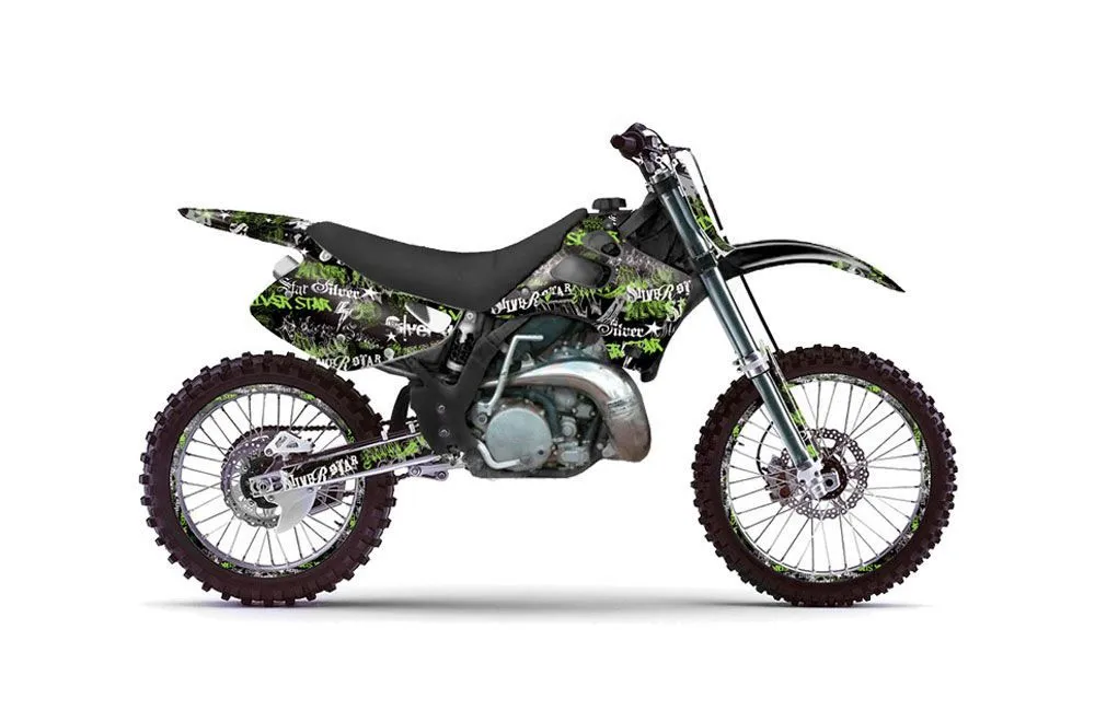 Kawasaki KX250 Dirt Bike Graphic Kit - 1992-1993 Silver Star - Silverhaze Green