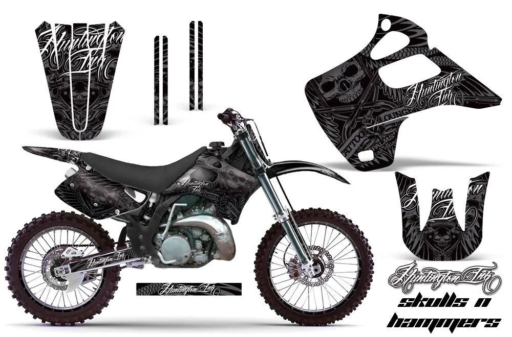 Kawasaki KX250 Dirt Bike Graphic Kit - 1992-1993 Skulls and Hammers Black