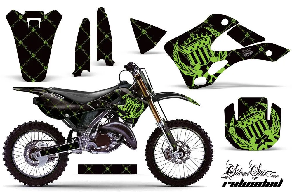 Kawasaki KX250 Dirt Bike Graphic Kit - 1999-2002 Silver Star - Reloaded Green