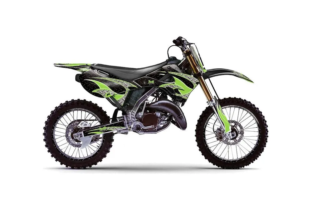 Kawasaki KX250 Dirt Bike Graphic Kit - 1999-2002 Tribal Flames Green