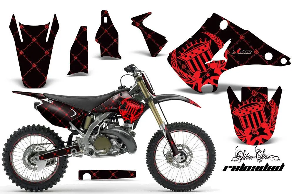 Kawasaki KX250 Dirt Bike Graphic Kit - 2003-2016 Silver Star - Reloaded Red