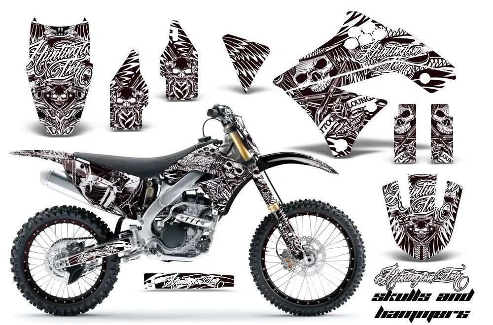Kawasaki KXF250 Dirt Bike Graphic Kit - 2009-2012 Skulls and Hammers White