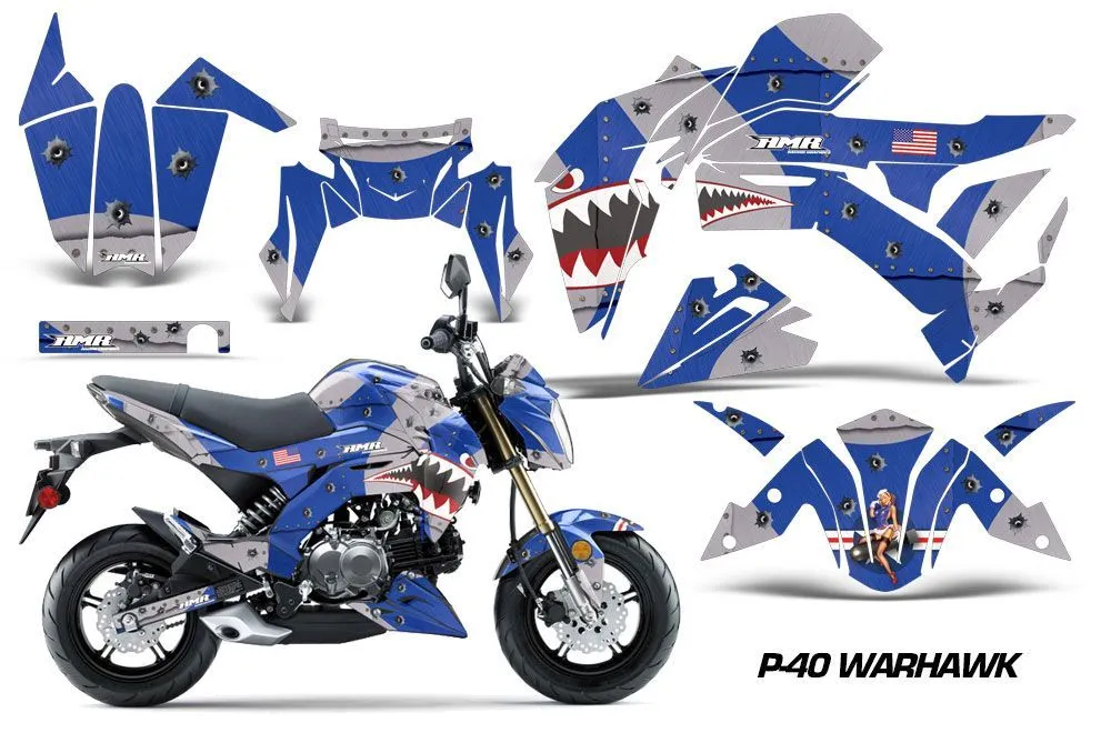 Kawasaki Z125 Pro Dirt Bike Graphic Kit - 2017-2024 P40 Warhawk Blue