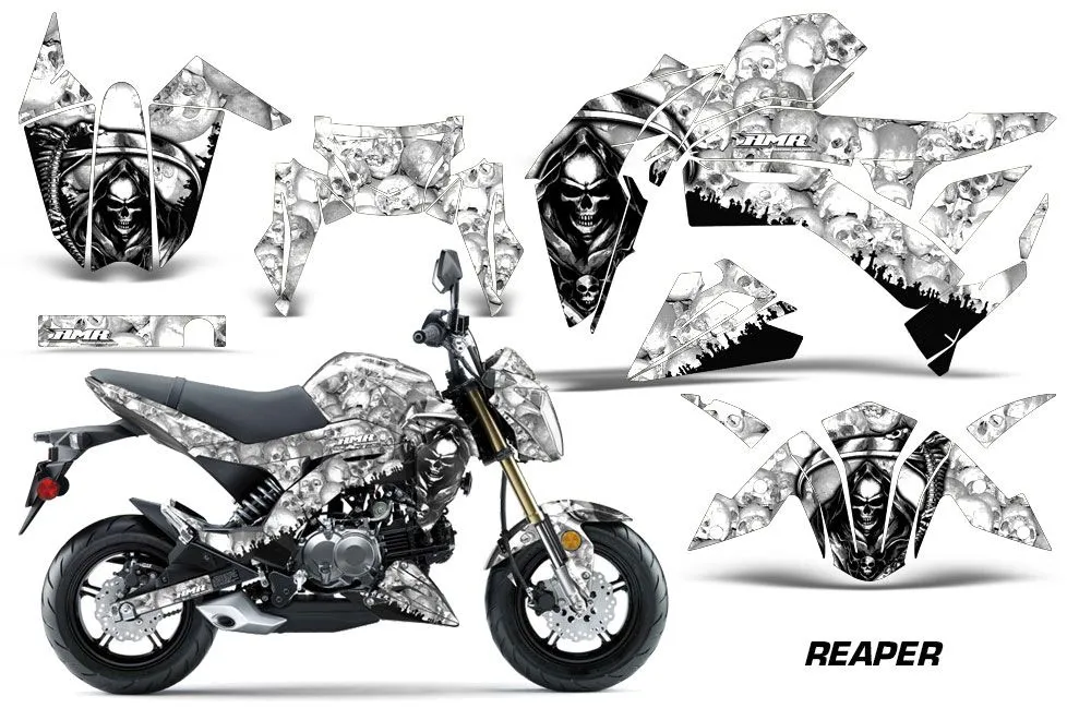 Kawasaki Z125 Pro Dirt Bike Graphic Kit - 2017-2024 Reaper White