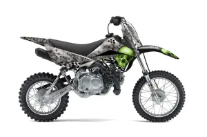 Kawasaki KLX110 Dirt Bike Graphic Kit - 2010-2025 Checkered Skulls Green