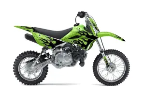 Kawasaki KLX110L Dirt Bike Graphic Kit - 2010-2025 Diamond Flames Black