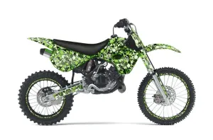 Kawasaki KX80 Dirt Bike Graphic Kit - 1995-1997 Skull Camo Green