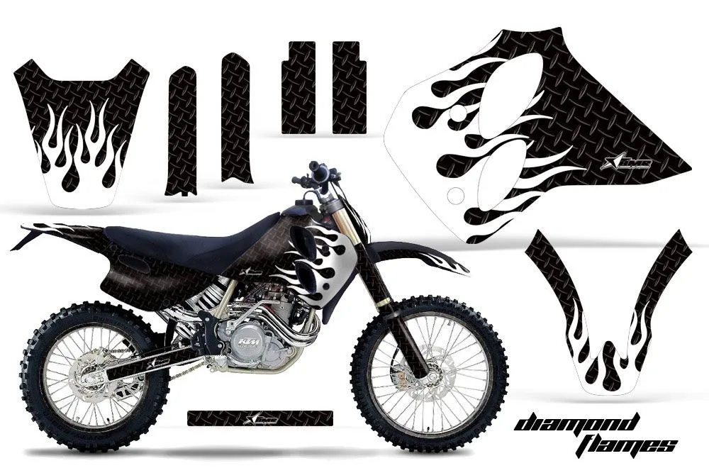 KTM C0 SX / MXC 4 Stroke Dirt Bike Graphic Kit - 1993-1997 Diamond Flames Black