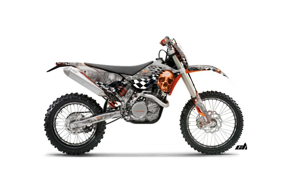 KTM C5 SX / SX-F 125 / 525 Dirt Bike Graphic Kit - 2007-2010 Checkered Skull Orange