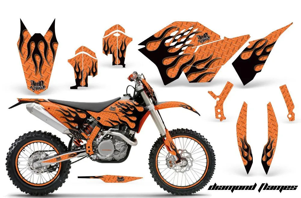 KTM C5 SX / SX-F 125 / 525 Dirt Bike Graphic Kit - 2007-2010 Diamond Flames Orange