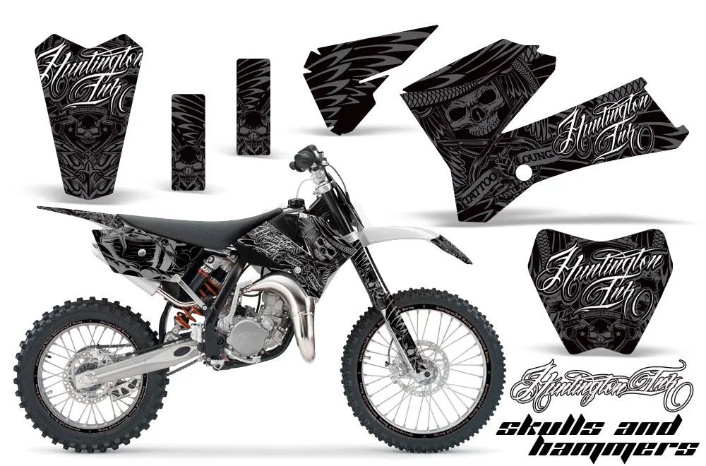 KTM SX 105 Dirt Bike Graphic Kit - 2006-2012 Skulls and Hammers Silver
