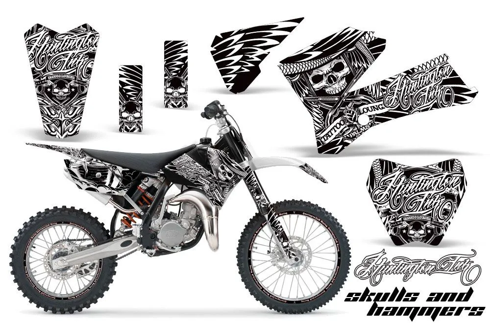 KTM SX 85 Dirt Bike Graphic Kit - 2006-2012 Skulls and Hammers White