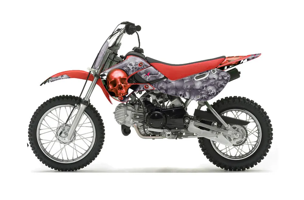 Suzuki DRZ 110 Dirt Bike Graphic Kit - All Years Checkered Skull Red