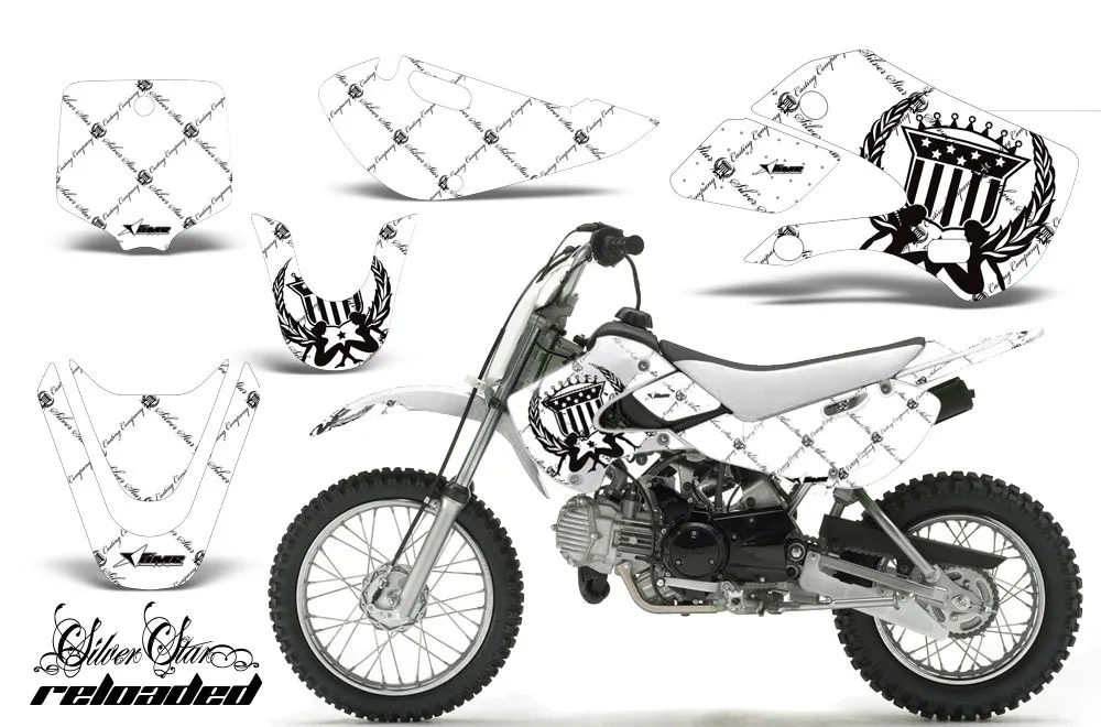 Suzuki DRZ 110 Dirt Bike Graphic Kit - All Years Silver Star - Reloaded White