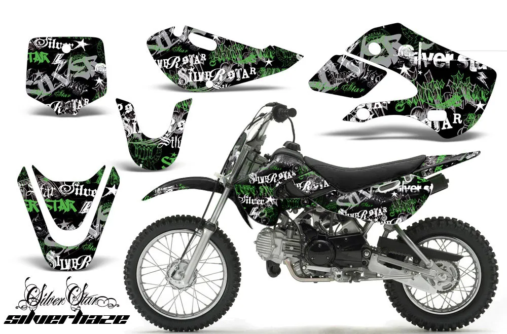 Suzuki DRZ 110 Dirt Bike Graphic Kit - All Years Silver Star - Silverhaze Green
