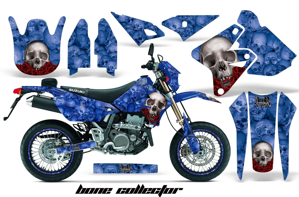 Suzuki DRZ 400 S Metal Tank Dirt Bike Graphic Kit - 2000-2023 Bone Collector Blue