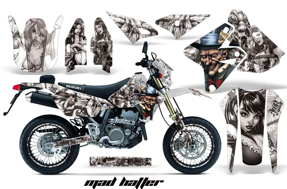 Suzuki DRZ 400 S Metal Tank Dirt Bike Graphic Kit - 2000-2023 Mad Hatter White