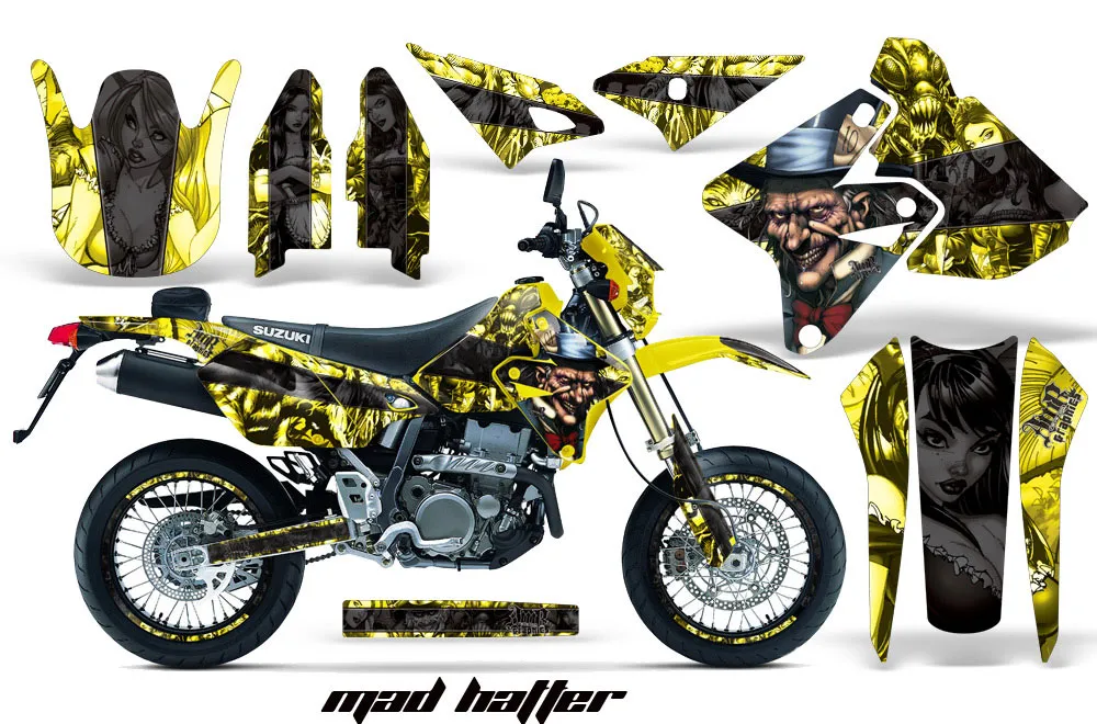 Suzuki DRZ 400 S Metal Tank Dirt Bike Graphic Kit - 2000-2023 Mad Hatter Yellow