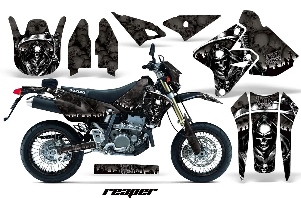 Suzuki DRZ 400 S Metal Tank Dirt Bike Graphic Kit - 2000-2023 Reaper Black