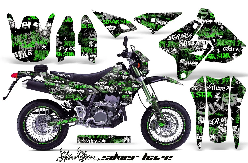 Suzuki DRZ 400 S Metal Tank Dirt Bike Graphic Kit - 2000-2023 Silver Star - Silverhaze Green