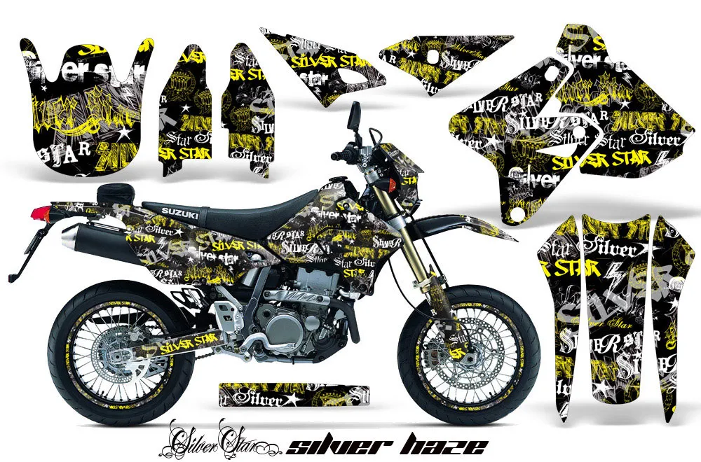 Suzuki DRZ 400 S Metal Tank Dirt Bike Graphic Kit - 2000-2023 Silver Star - Silverhaze Yellow