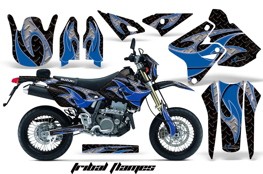 Suzuki DRZ 400 S Metal Tank Dirt Bike Graphic Kit - 2000-2023 Tribal Flames Blue