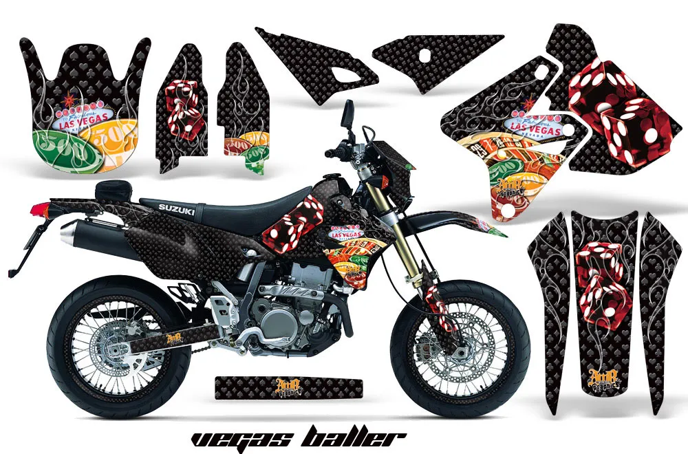 Suzuki DRZ 400 S Metal Tank Dirt Bike Graphic Kit - 2000-2023 Vegas Baller Black